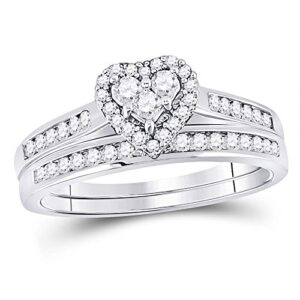 sonia jewels size 7-10k white gold ladies womens diamond heart bridal engagement ring w/matching wedding band set (0.55 cttw.)