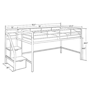 DHP Junior Twin Metal Loft Bed with Storage Steps, Multifunctional Space-Saving Solution - Black with Blue Steps