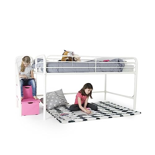 DHP Junior Twin Metal Loft Bed with Storage Steps, Multifunctional Space-Saving Solution - Black with Blue Steps