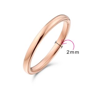 Bling Jewelry Thin Minimalist Dome Couples Titanium Wedding Band Polished Rose Gold Plated Ring For Men For Women Comfort Fit 2MM