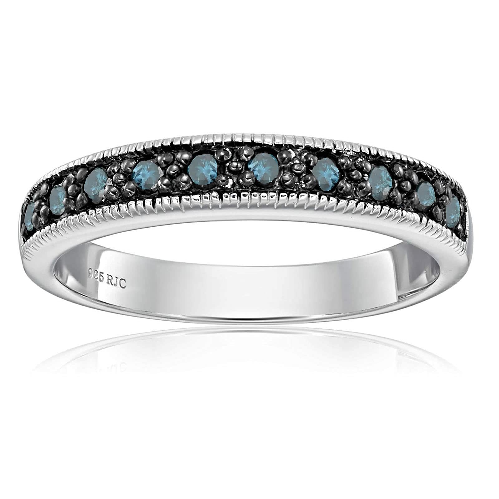 Vir Jewels 1/4 cttw Blue Diamond Ring .925 Sterling Silver with Milgrain and Black Rhodium Size 6