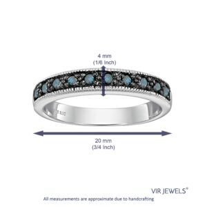 Vir Jewels 1/4 cttw Blue Diamond Ring .925 Sterling Silver with Milgrain and Black Rhodium Size 6