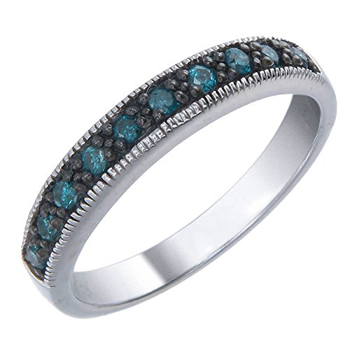 Vir Jewels 1/4 cttw Blue Diamond Ring .925 Sterling Silver with Milgrain and Black Rhodium Size 6