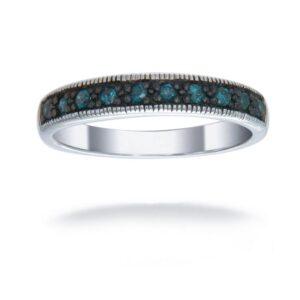 Vir Jewels 1/4 cttw Blue Diamond Ring .925 Sterling Silver with Milgrain and Black Rhodium Size 6