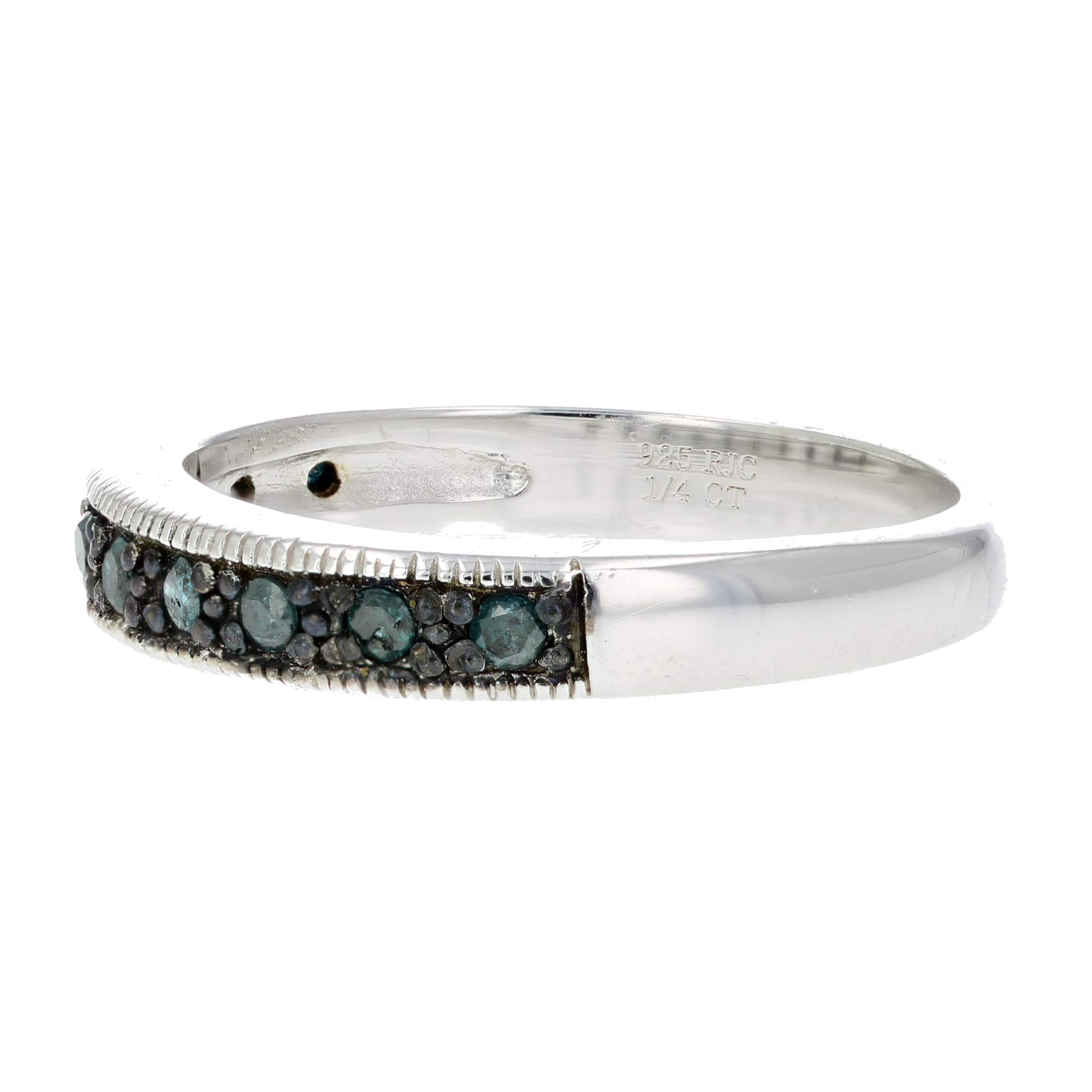 Vir Jewels 1/4 cttw Blue Diamond Ring .925 Sterling Silver with Milgrain and Black Rhodium Size 6