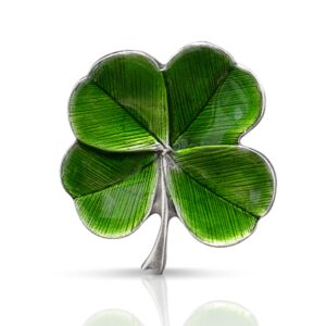 danforth – green four leaf clover lapel pin, shamrock pin, handcast pewter lapel pin, 3/4", made in usa