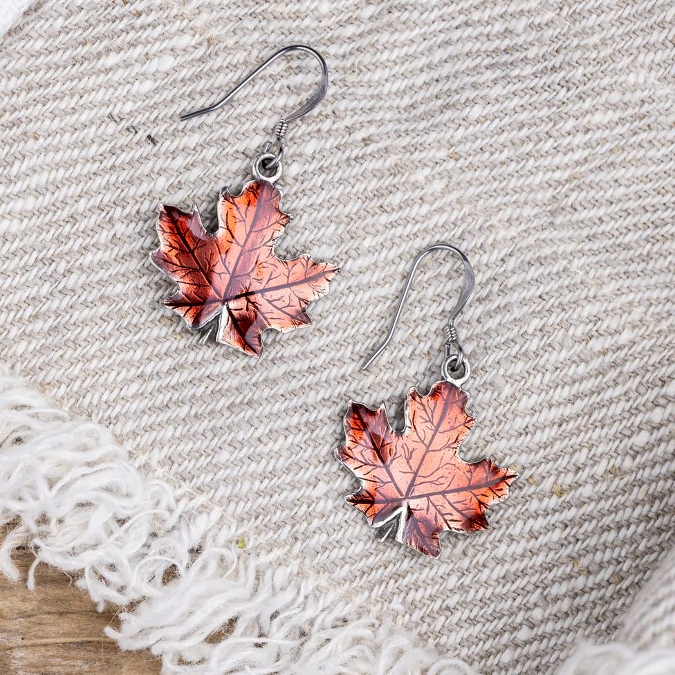 DANFORTH - Maple Leaf Fall/Autumn Earrings - 3/4” Pewter, Handcrafted, Surgical Steel Wires, Made In USA