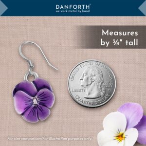 DANFORTH – Purple Pansy Earrings – Handcrafted Pewter Pansy Flower Earrings For Women – ¾” – Surgical Steel Wires – Made In USA