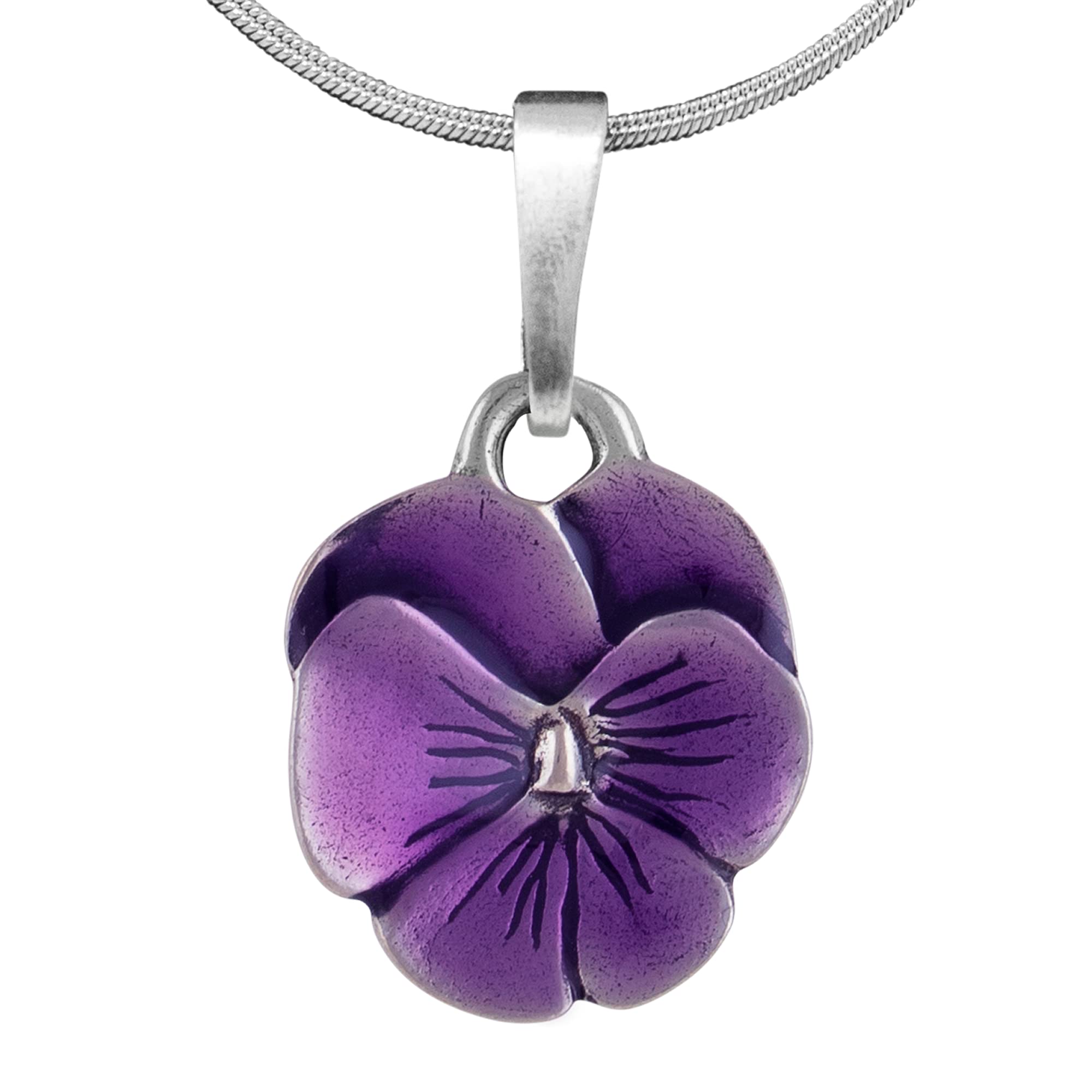 DANFORTH – Purple Pansy Necklace – 18” Snake Chain – Handcrafted Pewter Pansy Flower Pendant – Made In USA