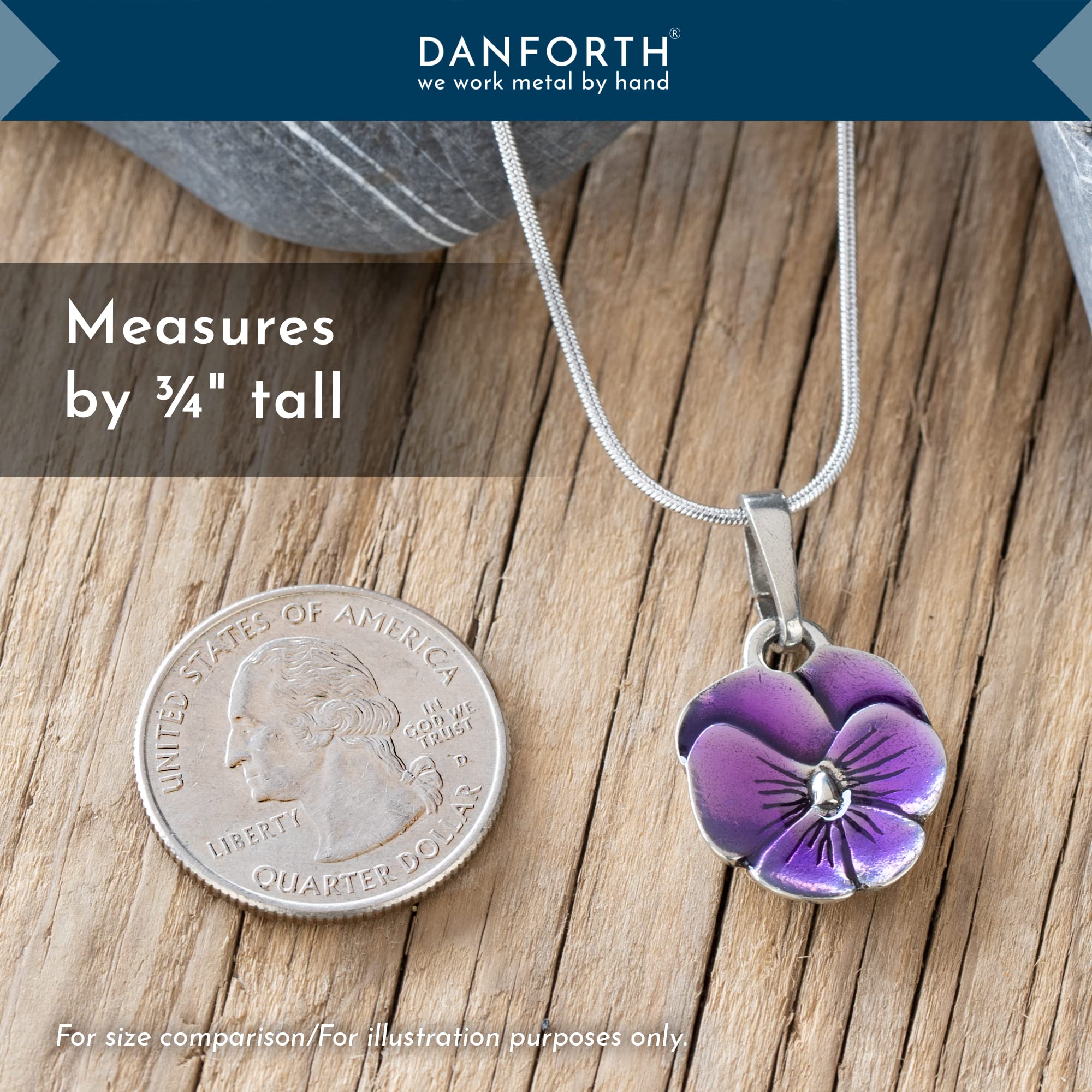 DANFORTH – Purple Pansy Necklace – 18” Snake Chain – Handcrafted Pewter Pansy Flower Pendant – Made In USA