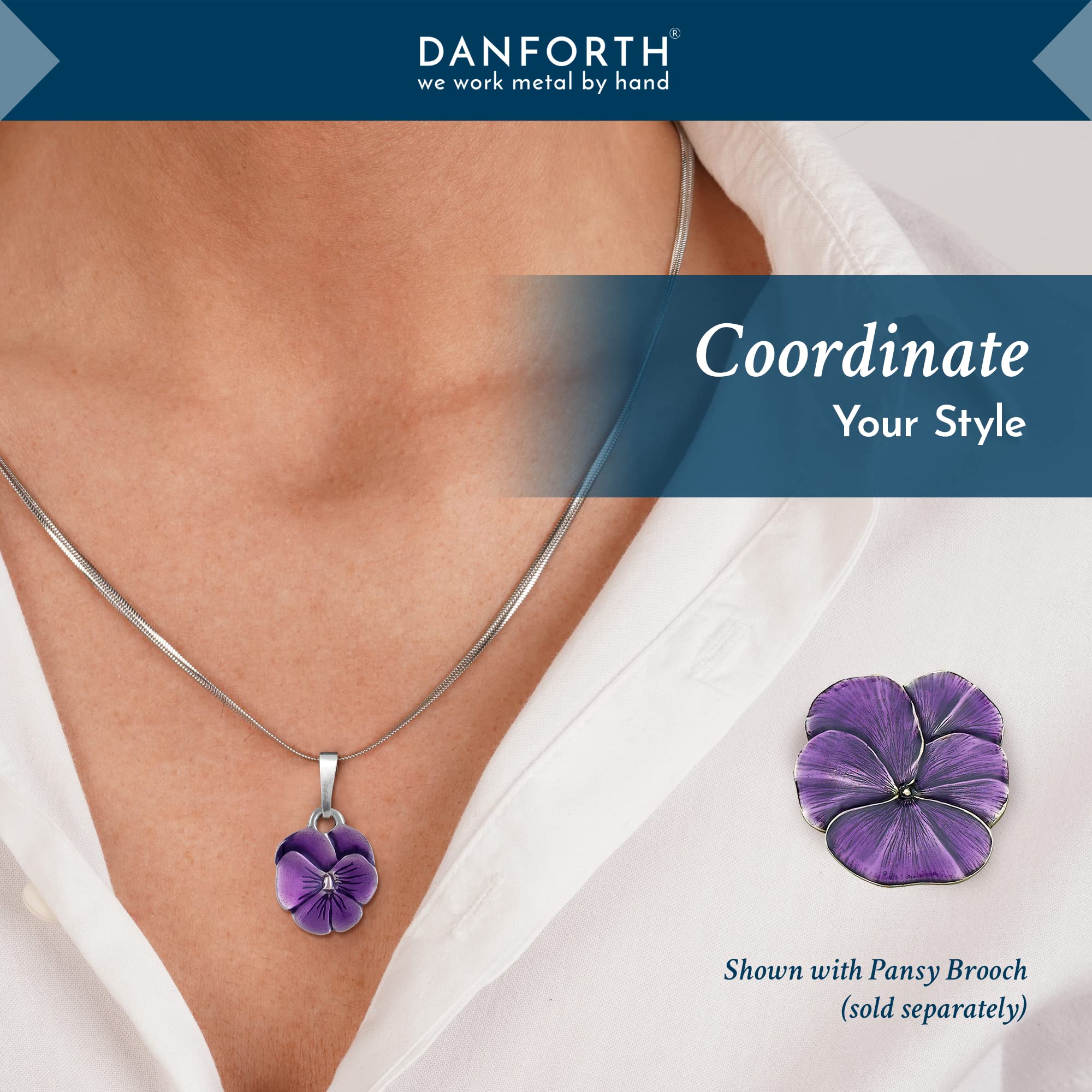 DANFORTH – Purple Pansy Necklace – 18” Snake Chain – Handcrafted Pewter Pansy Flower Pendant – Made In USA