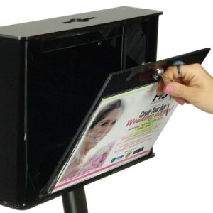 Free Standing Black Acrylic Secure Drop Box, 15 x 52 x 14 Inch, Anti-Theft Interior Panel, with Black Aluminum and Steel Stand