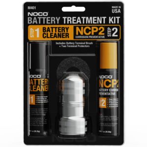 noco ncp2 m401 battery terminal cleaning kit with battery corrosion preventative spray, battery cleaner spray, battery terminal cleaning brush, and anti-corrosion washers