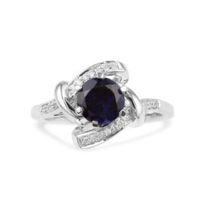 D-GOLD DGOLD Sterling Silver Lab Create Blue Sapphire and Round Diamond Engagement Ring (1.59Cttw)