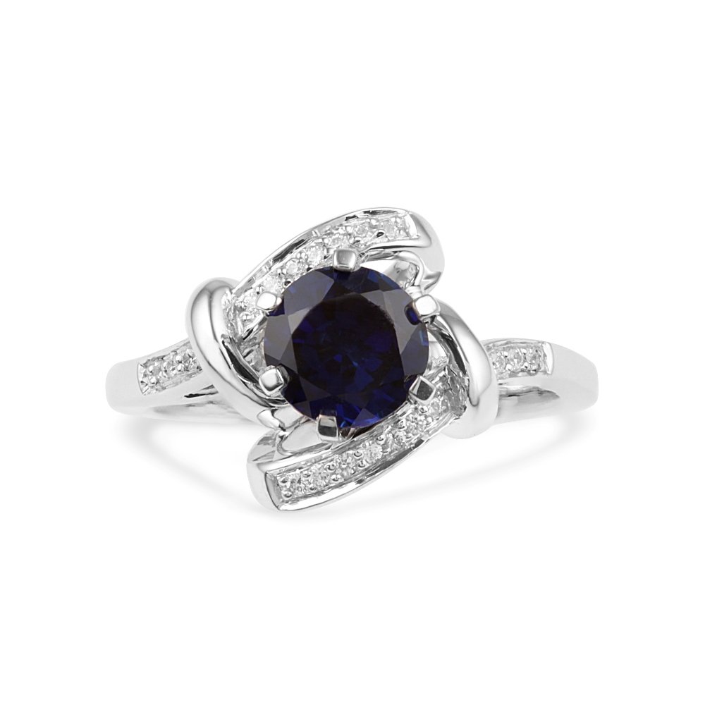 D-GOLD DGOLD Sterling Silver Lab Create Blue Sapphire and Round Diamond Engagement Ring (1.59Cttw)