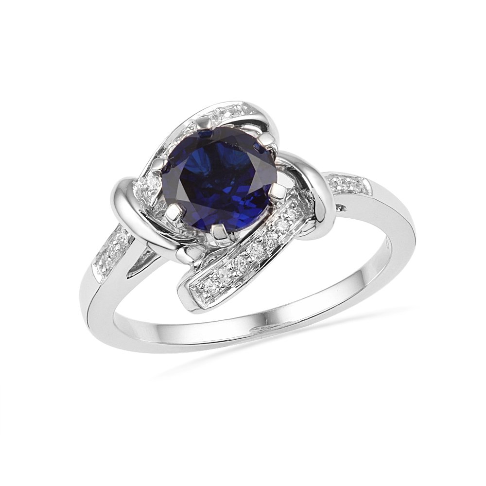 D-GOLD DGOLD Sterling Silver Lab Create Blue Sapphire and Round Diamond Engagement Ring (1.59Cttw)