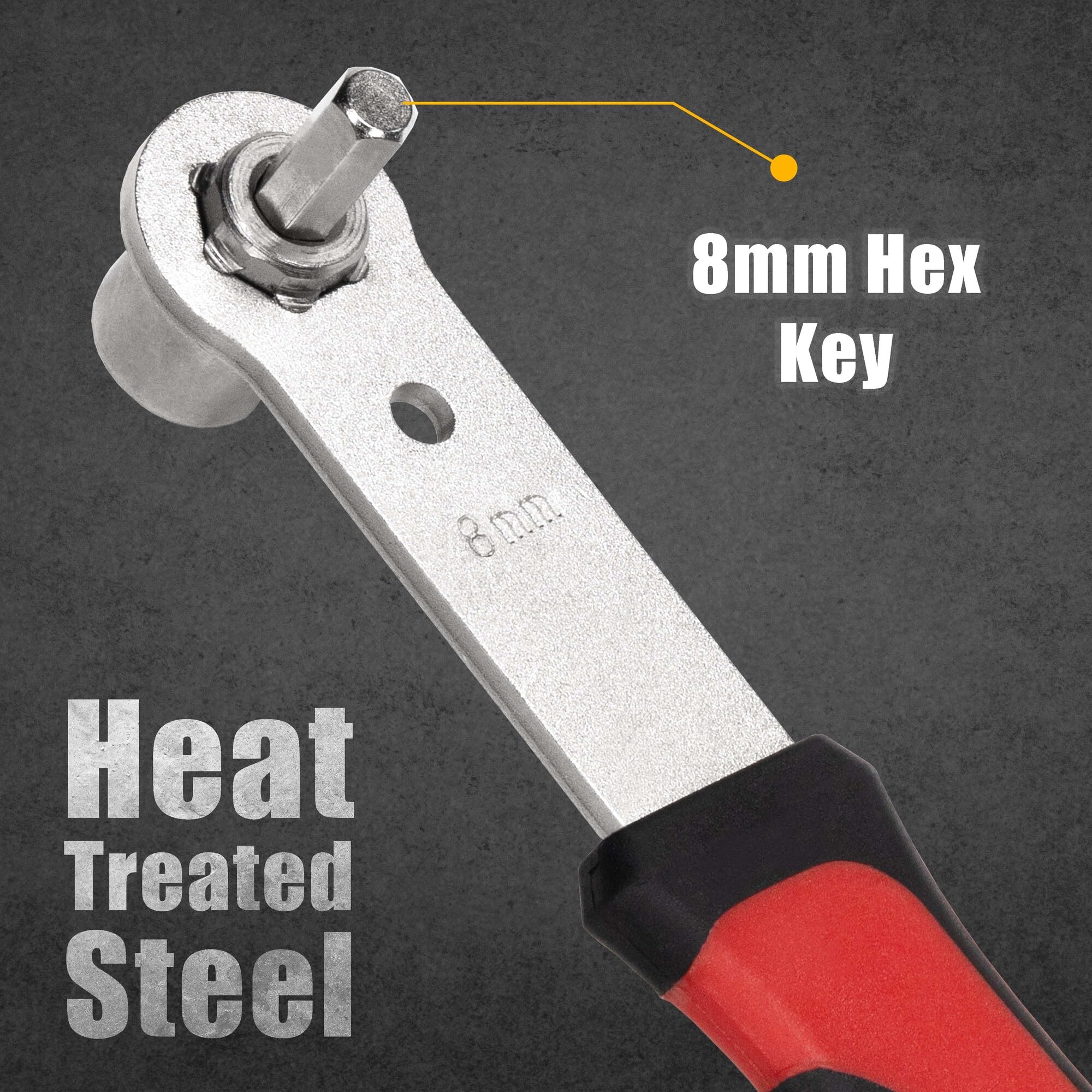 BIKEHAND Bike Bicycle Crank Bolt Wrench - Features a 14mm Socket & an 8mm Hex Wrench - Extra Long Handle