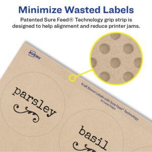 Avery Printable Round Labels, 2.5" Diameter, Kraft Brown, 1,125 Customizable Labels (22808)