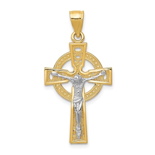 IceCarats 14K Two Tone Gold Iona Lord Jesus Christ Crucifix Holy Cross Necklace Heart Claddagh Celtic Religious Pendant Charm Irish Jewelry Only