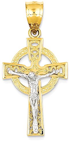 IceCarats 14K Two Tone Gold Iona Lord Jesus Christ Crucifix Holy Cross Necklace Heart Claddagh Celtic Religious Pendant Charm Irish Jewelry Only