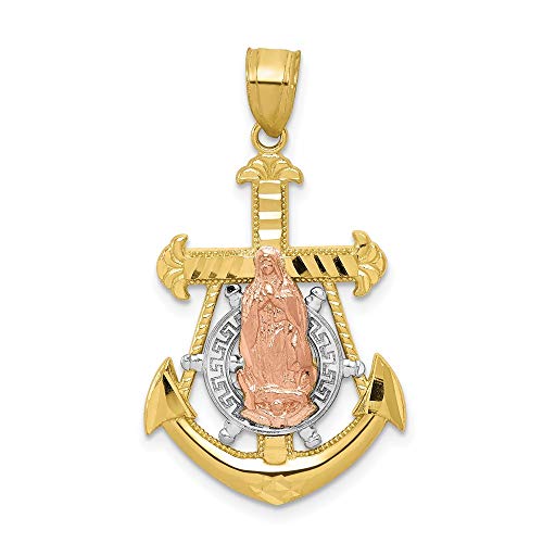 IceCarats 10K Two Tone Gold Anchor Mariner Blessed Mother Necklace Nautical Charm Pendant Only