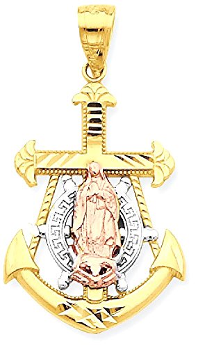 IceCarats 10K Two Tone Gold Anchor Mariner Blessed Mother Necklace Nautical Charm Pendant Only