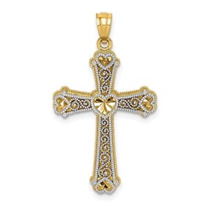 IceCarats 14K Two Tone Gold Heart Love Holy Cross Necklace Religious Pendant Jesus Christ Charm Only