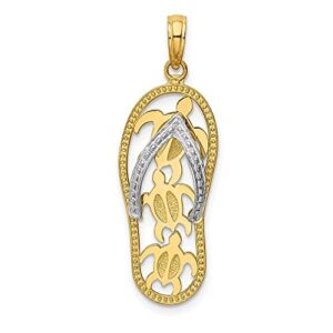 14k two tone gold triple sea turtle hawaiian flip flop necklace beach sandals pendant ocean vacation charm only