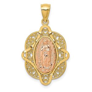 IceCarats 14K Two Tone Gold Rose Our Lady of Guadalupe Virgin Mary Necklace Virgencita Maria Rosa Pendant Catholic Christian Holy Mother Medallion Charm Only