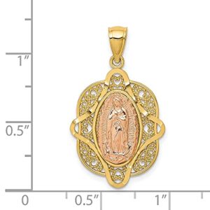 IceCarats 14K Two Tone Gold Rose Our Lady of Guadalupe Virgin Mary Necklace Virgencita Maria Rosa Pendant Catholic Christian Holy Mother Medallion Charm Only