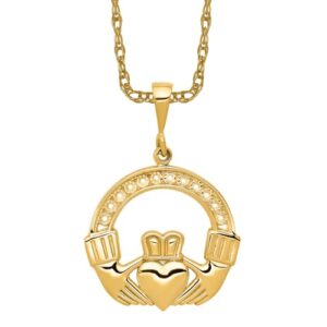 IceCarats 14K Yellow Gold Heart Love Irish Claddagh Necklace Celtic Charm Pendant Jewelry Only