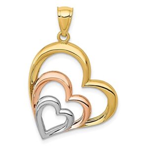 IceCarats 14K Two Tone Gold White 3 Heart Necklace Love Pendant Charm 32mm x 20mm Only