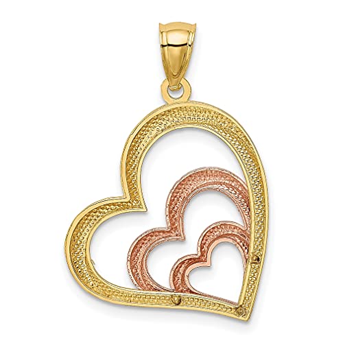 IceCarats 14K Two Tone Gold White 3 Heart Necklace Love Pendant Charm 32mm x 20mm Only