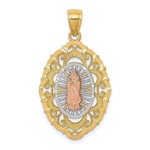 icecarats 14k tri color gold our lady of guadalupe virgin mary necklace virgencita maria rosa pendant catholic christian holy mother medallion charm only