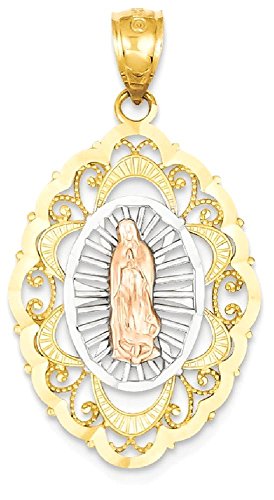 IceCarats 14K Tri Color Gold Our Lady of Guadalupe Virgin Mary Necklace Virgencita Maria Rosa Pendant Catholic Christian Holy Mother Medallion Charm Only