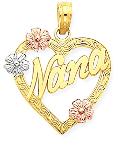 IceCarats 14K Tri Color Gold Grandma Heart Love Flowers Necklace Nana Charm Grandmother Pendant 24mm x 17mm Only