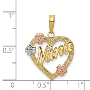 IceCarats 14K Tri Color Gold Grandma Heart Love Flowers Necklace Nana Charm Grandmother Pendant 24mm x 17mm Only