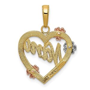 IceCarats 14K Tri Color Gold Grandma Heart Love Flowers Necklace Nana Charm Grandmother Pendant 24mm x 17mm Only