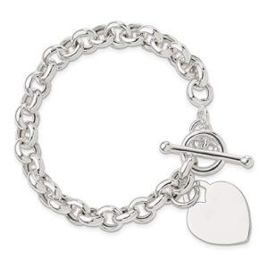 icecarats 925 sterling silver engraveable heart love toggle chain charm bracelet