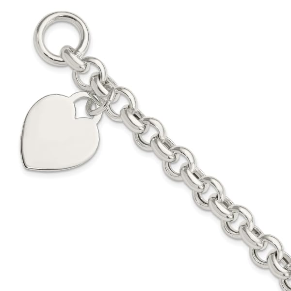 IceCarats 925 Sterling Silver Engraveable Heart Love Toggle Chain Charm Bracelet