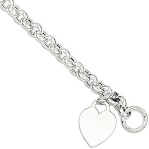 IceCarats 925 Sterling Silver Engraveable Heart Love Toggle Chain Charm Bracelet