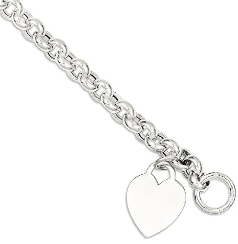 IceCarats 925 Sterling Silver Engraveable Heart Love Toggle Chain Charm Bracelet