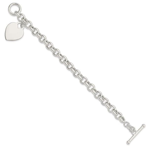 IceCarats 925 Sterling Silver Engraveable Heart Love Toggle Chain Charm Bracelet