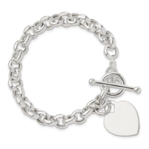 IceCarats 925 Sterling Silver Engraveable Heart Love Toggle Chain Charm Bracelet