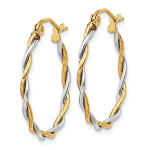 14K Two Tone Gold 1.8mm Twisted Round Hoop Earrings