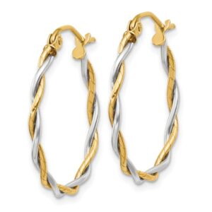 14K Two Tone Gold 1.8mm Twisted Round Hoop Earrings