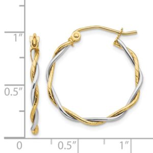 14K Two Tone Gold 1.8mm Twisted Round Hoop Earrings