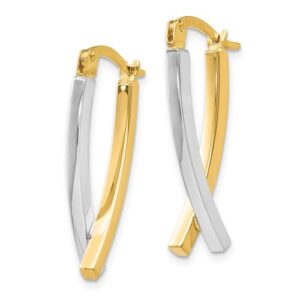 14K Two Tone Gold Hinged Tube Hoop Drop Dangle Earrings