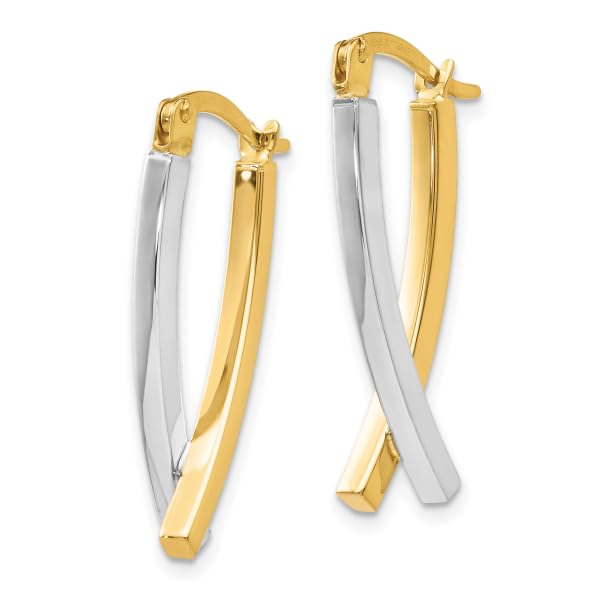 14K Two Tone Gold Hinged Tube Hoop Drop Dangle Earrings