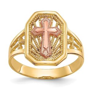 IceCarats 10K Two Tone Gold Antique Filigree Holy Cross Ring Christian Religious Band Size 6